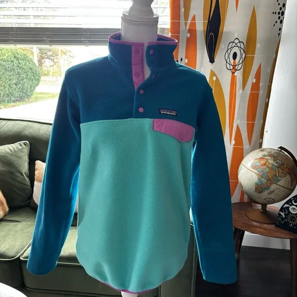 Patagonia Synchilla Womens Teal and Pink Snap Fleece Pullover Small - Picture 14 of 14